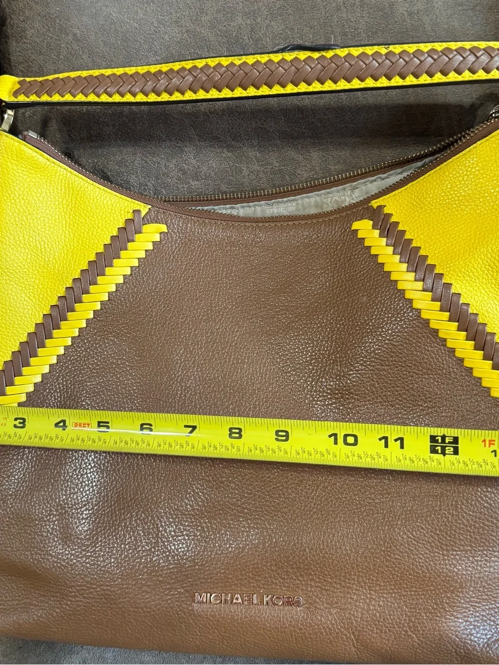 MICHAEL KORS Brown and Yellow Leather Shoulder Hobo